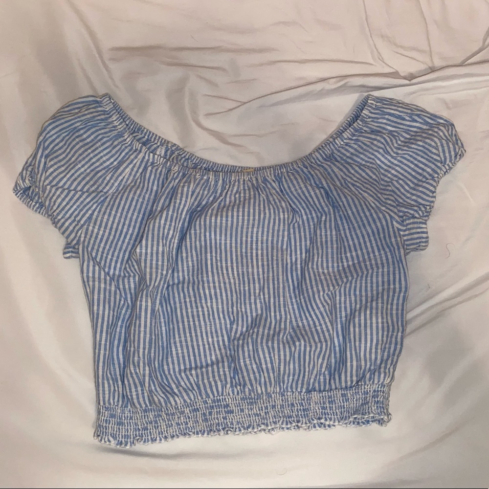 Blue and white striped crop top